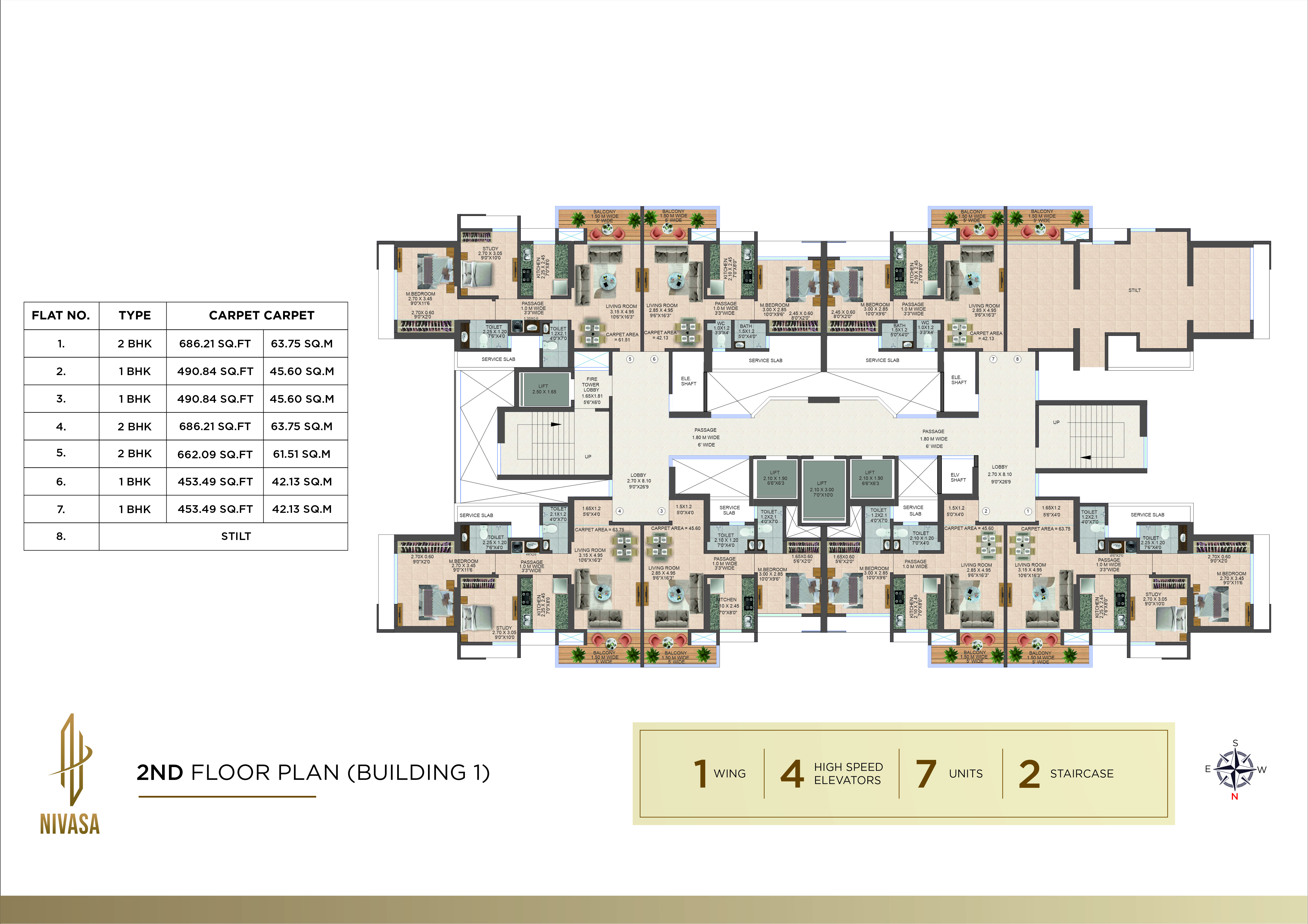 1 & 2 BHK Typical Floor Plan